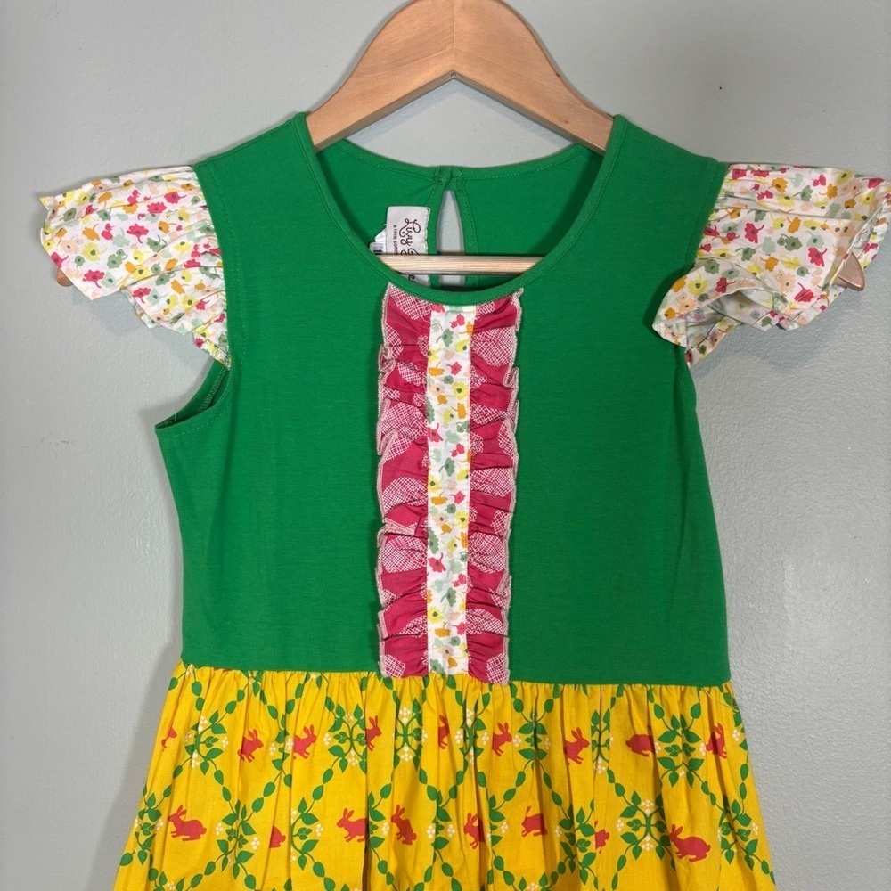 Livy James Flutter Sleeve Sun Dress-Green and Yellow-Girls Size 10
